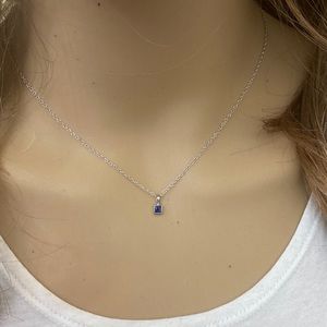 10k Solid White Gold Small Mini Sapphire Dainty Pendant Necklace